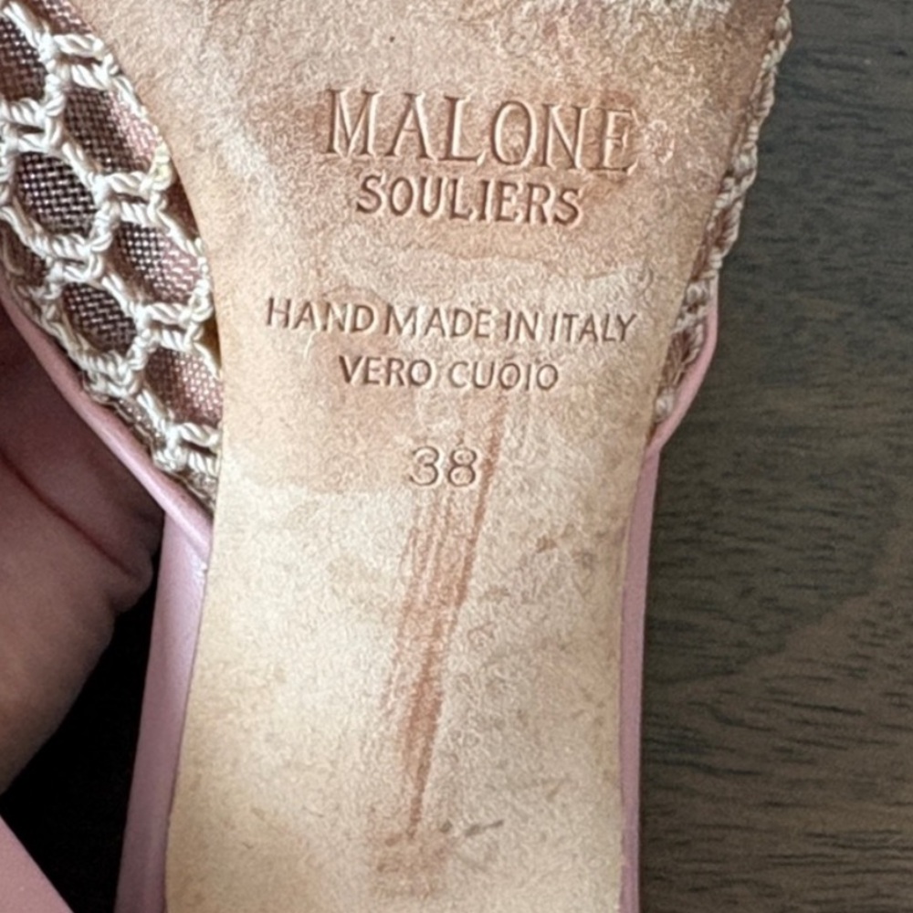 Malone Souliers Missy Mule Pumps EU 38 Pink Heels Slip-On Leather Pointed Toe - Picture 5 of 6